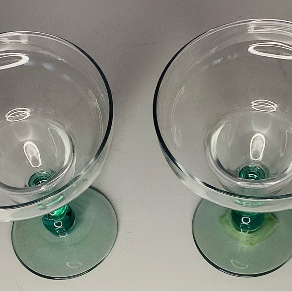 Retro Libbey Margarita Glass Metropolis Spanish Green Ball Stem Clear Set Of 2 - Picture 4 of 4